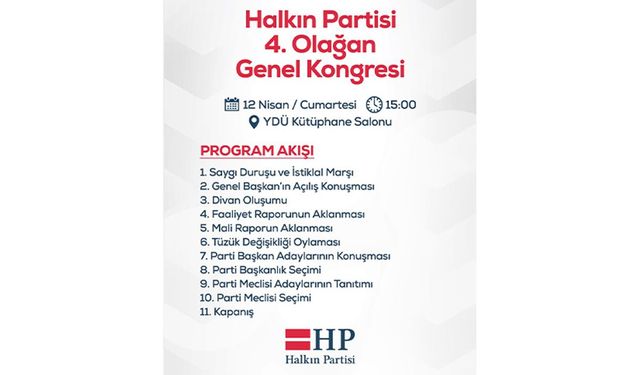 Halkın Partisi Olağan Genel Kongresi yarın yapılıyor