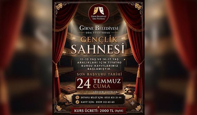Girne Belediyesi Oda Tiyatrosu 'Gençlik Sahnesi' kurs kayıtlar uzatıldı