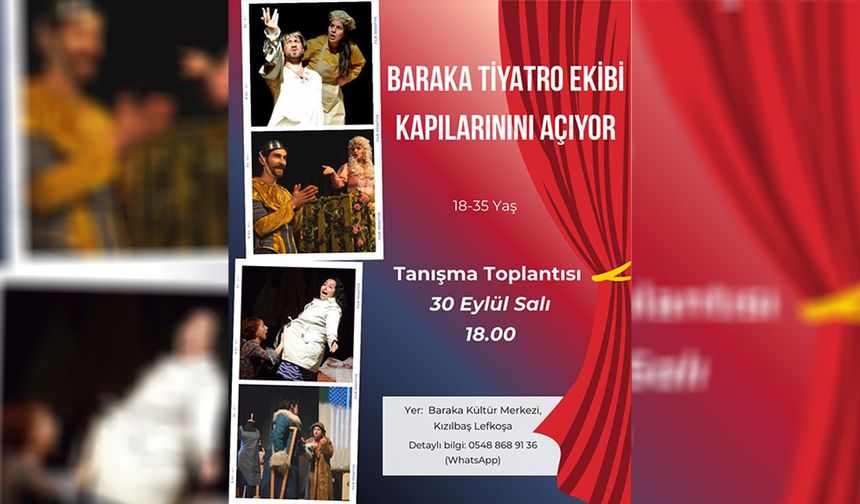 Baraka tiyatro ekibi, 18-35 yaş arası genç yetişkinlerden oluşacak yeni bir ekip kuracak