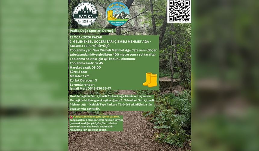 2. Geleneksel Göçeri Sarı Çizmeli Mehmet Ağa - Kulaklı Tepe Yürüyüş etkinliği Pazar günü düzenleniyor