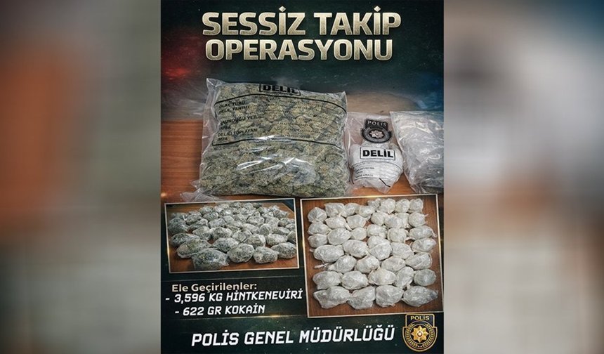 Gönyeli'de, 'Sessiz Takip Operasyonu' kapsamında 3 kilo 596 gram hintkeneviri ile 622 gram kokain ele geçirildi