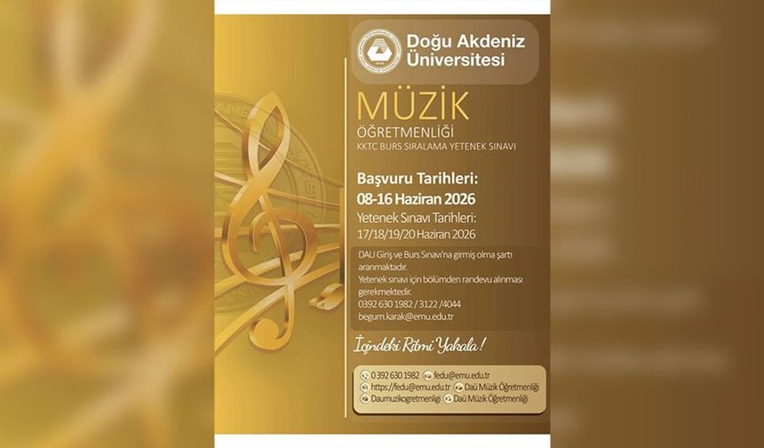 DAÜ Müzik Öğretmenliği Programı Yetenek Sınavı 17-20 Haziran tarihleri arasında yapılacak