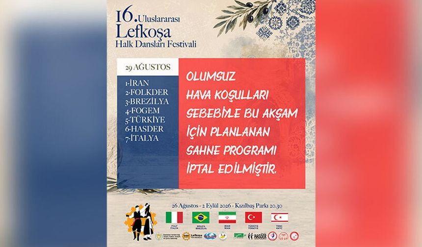 16.⁠ ⁠Uluslararası Lefkoşa Halk Dansları Festivali'nin bu akşamki gösterileri iptal edildi