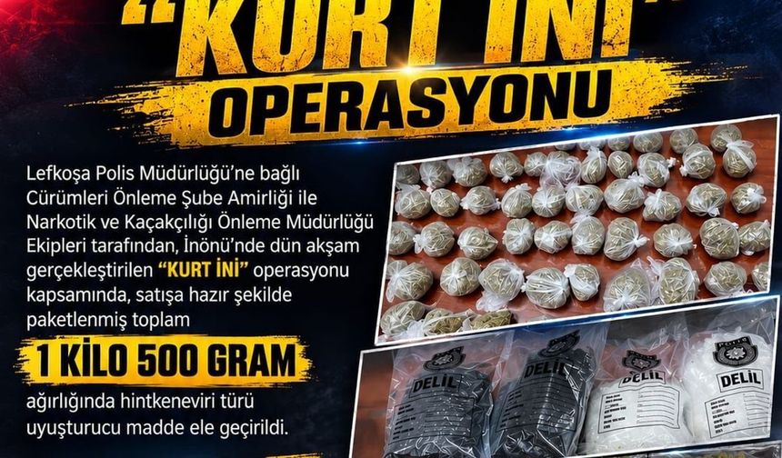 Polisten 'Kurt İni' operasyonu: 1,5 kilo uyuşturucu ele geçirildi