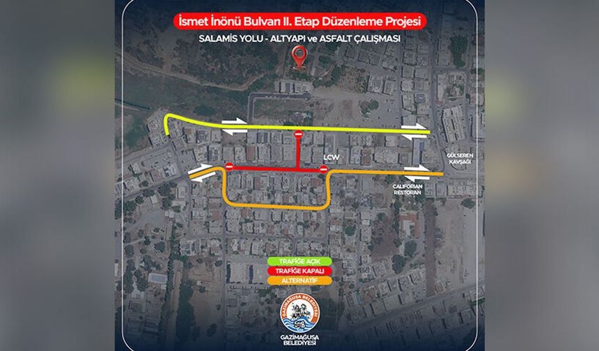 Gazimağusa Belediyesi kentteki bazı güzergahların yarından itibaren trafik akışına kapatılacağını duyurdu