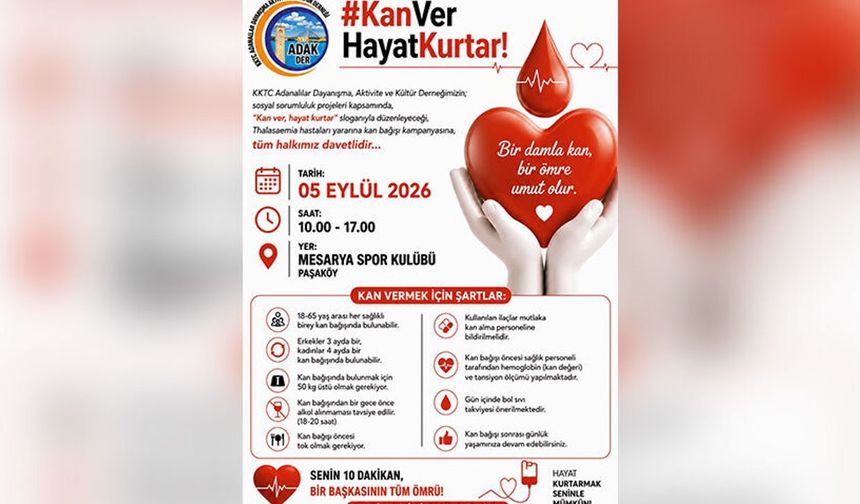 KKTC Adanalılar Dayanışma Derneği'nden, thalassaemia hastaları için kan bağışı kampanyası